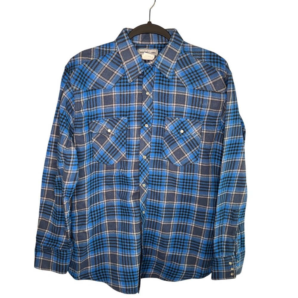 Wrangler Wrancher Mens Pearl Snap Western Shirt Plaid Rodeo Long Sleeve Sz Large